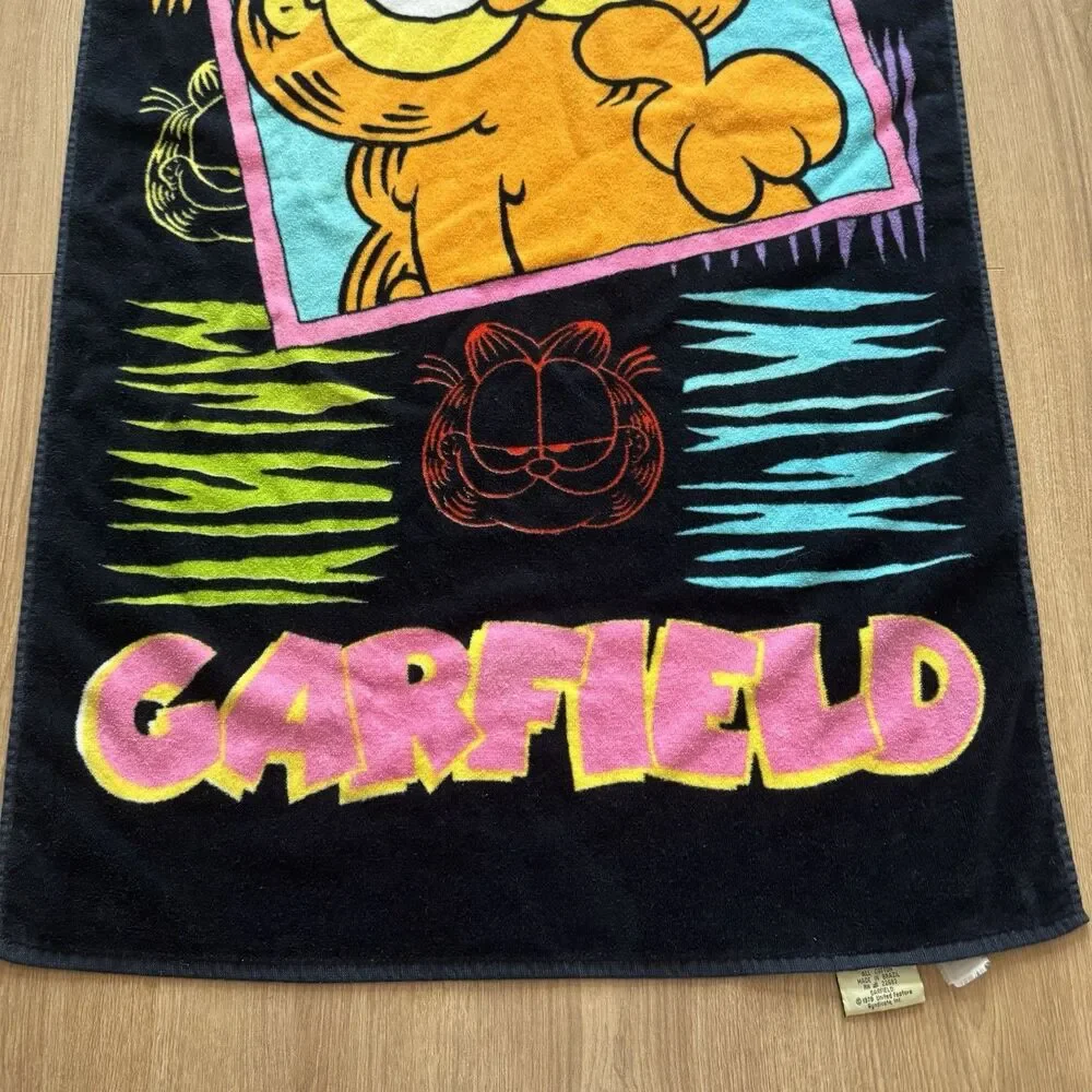 Vintage 1978 Garfield Beach Towel 30x58 Neon Bright Print Retro VTG Rare